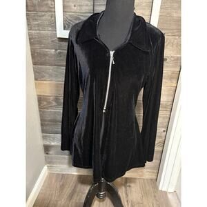 Luly K VINTAGE V Neck black velvet whimsygoth zip up coat women's size large